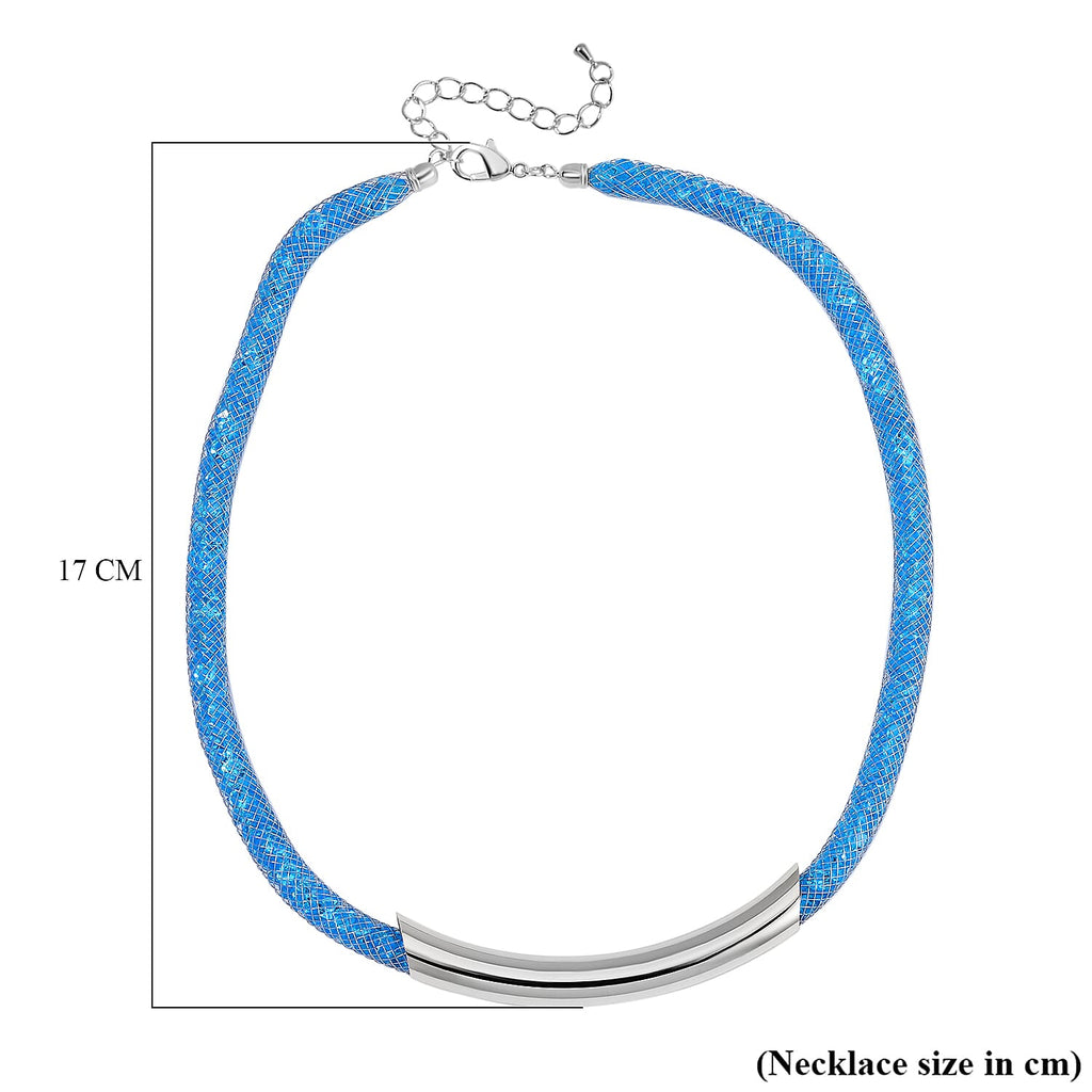 One Time Closeout Blue Austrian Crystal Necklace (Size - 19-2 inch Ext.) in Silver Tone