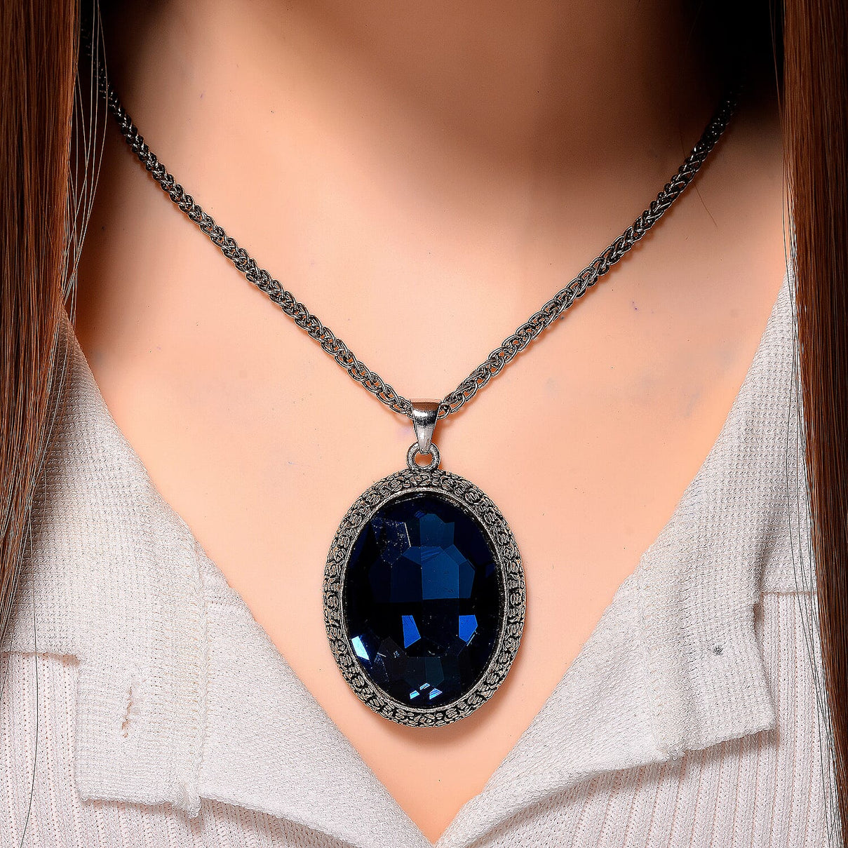 Austrian Blue Crystal Pendant with Chain (Size - 29.5-2 Ext) 7890856 1