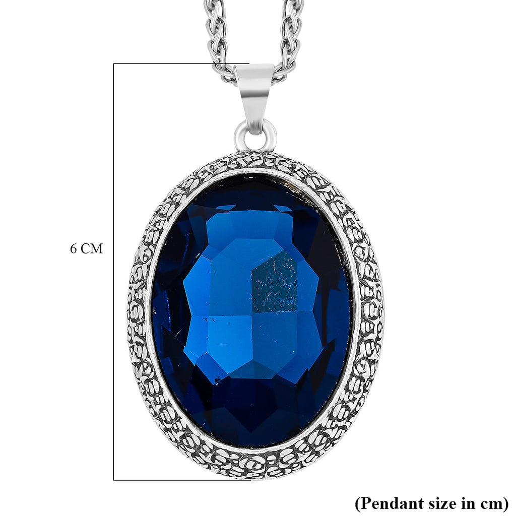 Austrian Blue Crystal Pendant with Chain (Size - 29.5-2 Ext)