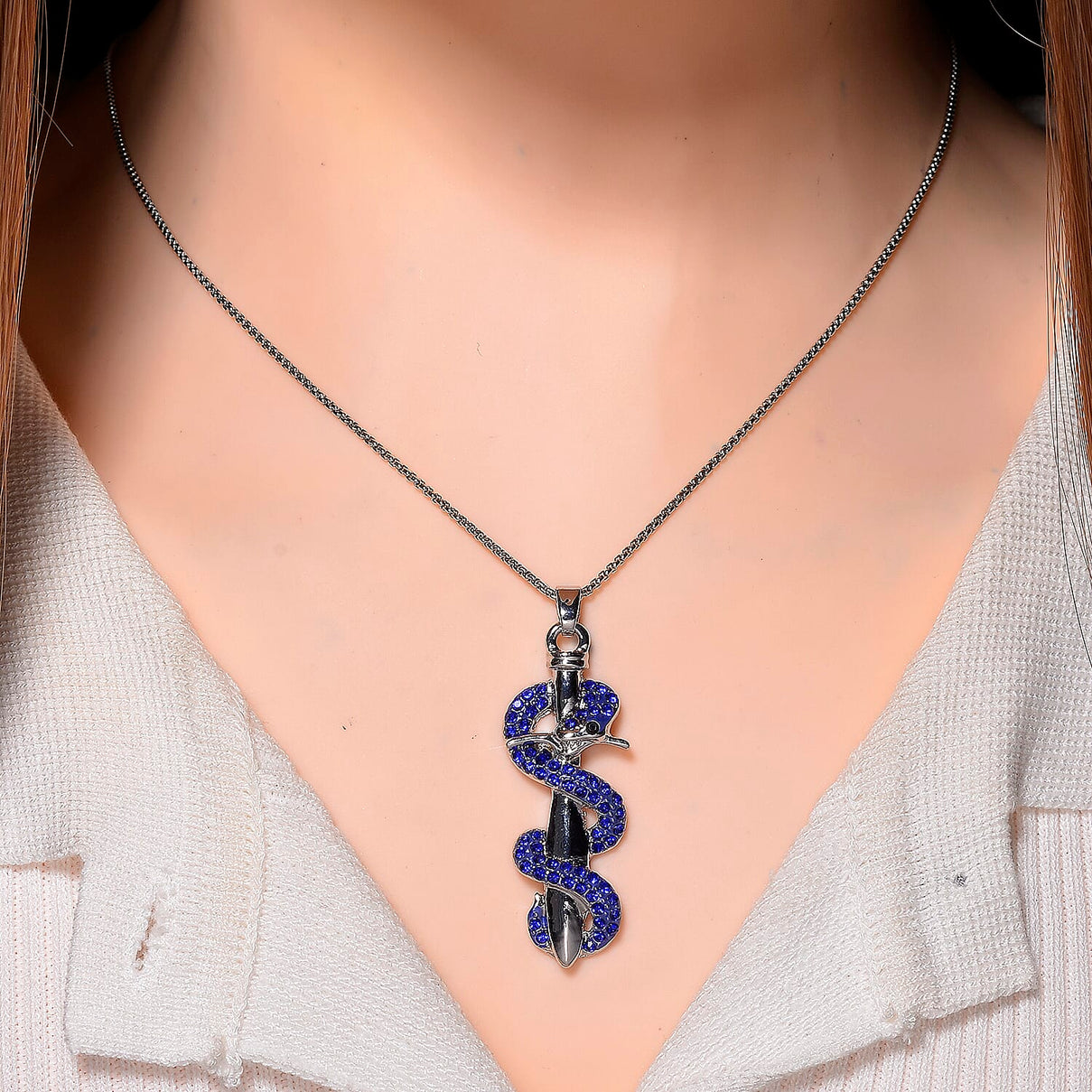 Designer Inspired- Blue Crystal Pendant with Chain (Size 20 - 2 Ext) 4387778 2