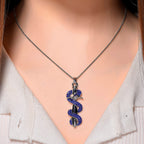 Designer Inspired- Blue Crystal Pendant with Chain (Size 20 - 2 Ext)