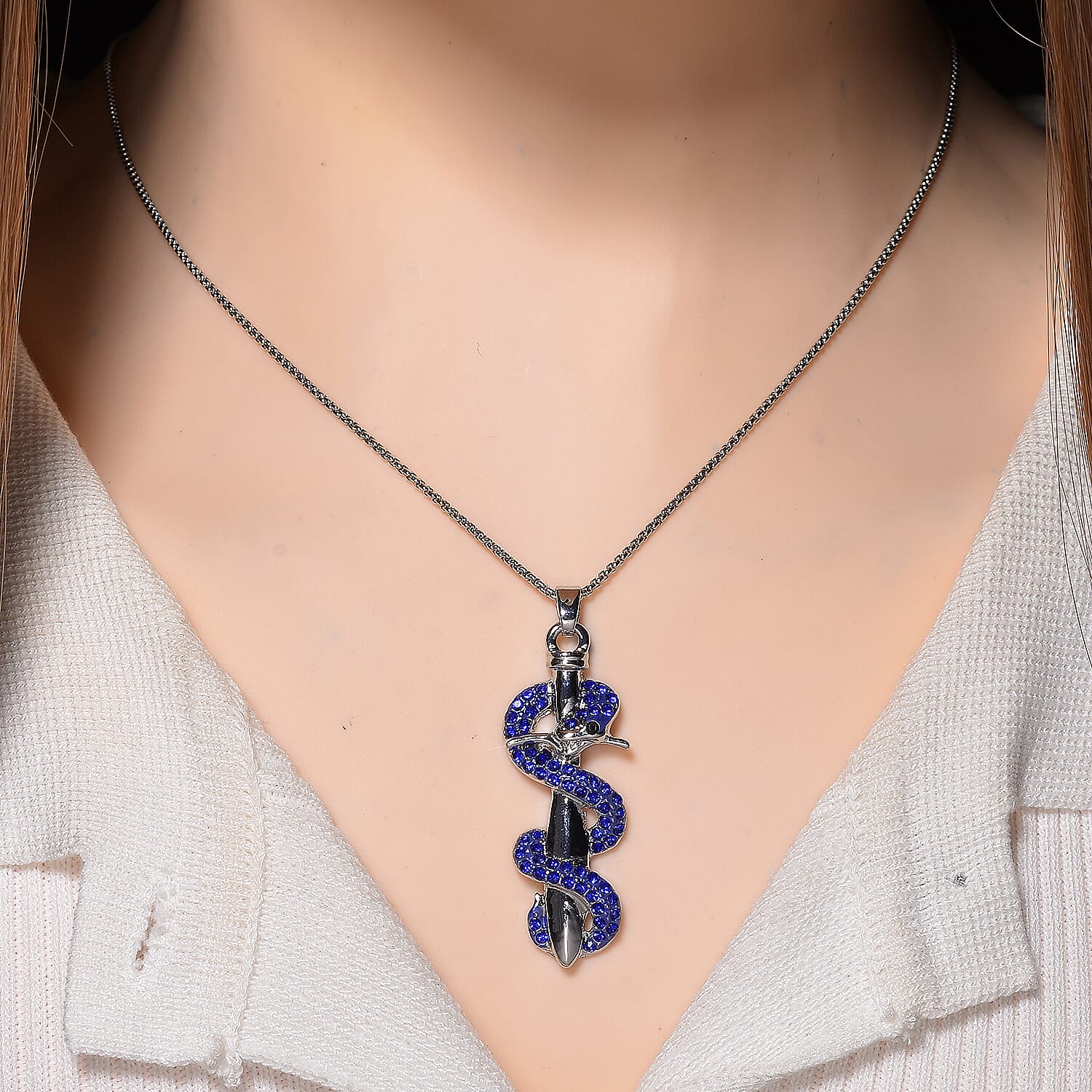 Designer Inspired- Blue Crystal Pendant with Chain (Size 20 - 2 Ext) 4387778 2