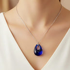Blue Crystal Teardrop Pendant with Chain (Size 24) in Silver Tone