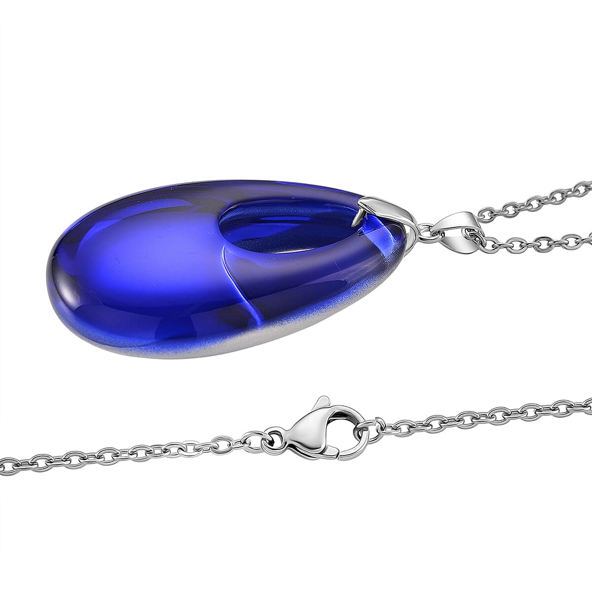 Blue Crystal Teardrop Pendant with Chain (Size 24) in Silver Tone (48x32) V32512792 3