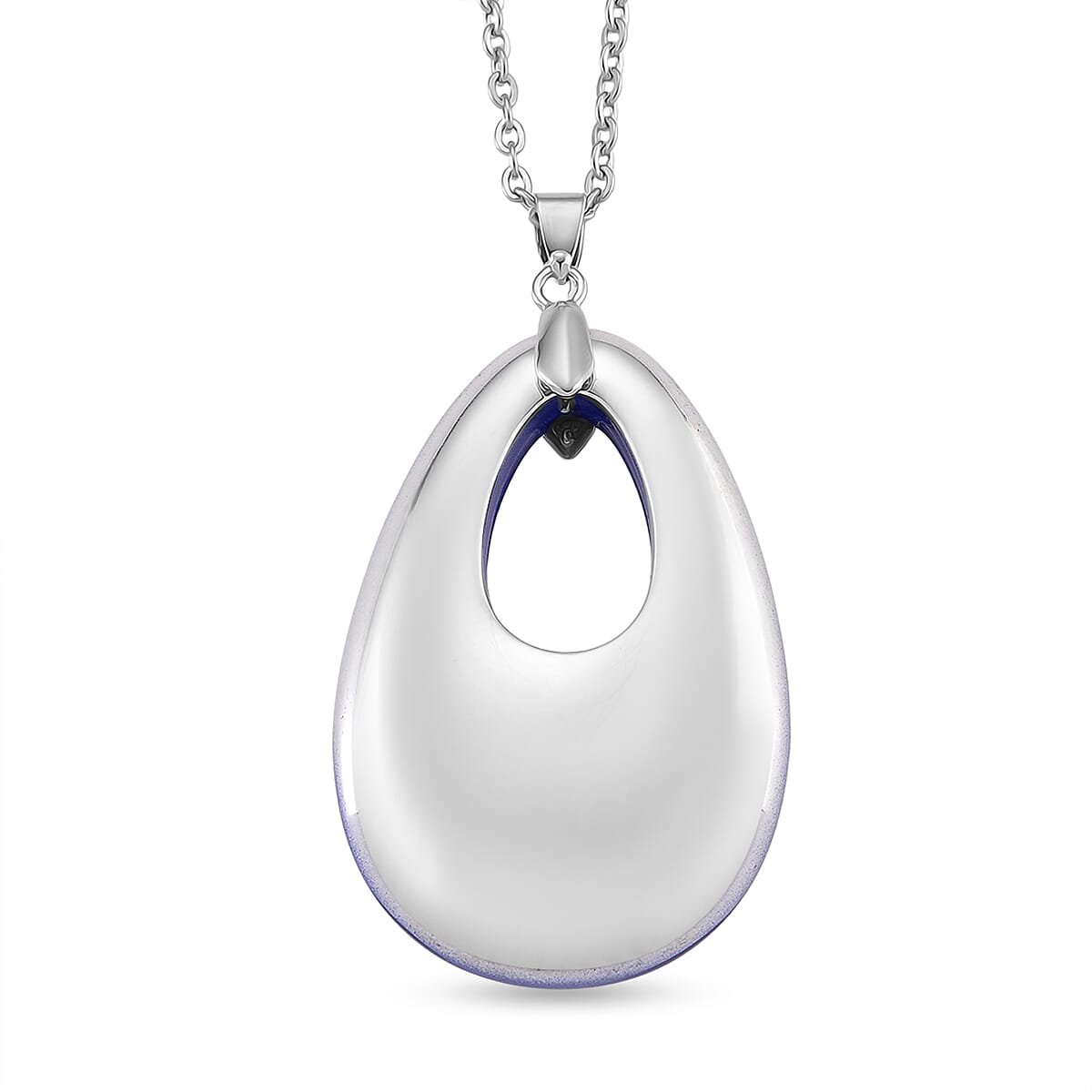 Blue Crystal Teardrop Pendant with Chain (Size 24) in Silver Tone (48x32) V32512792 4