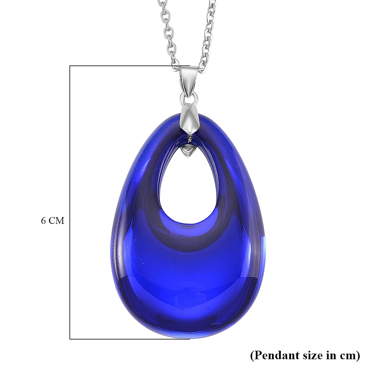 Blue Crystal Teardrop Pendant with Chain (Size 24) in Silver Tone (48x32) V32512792 5