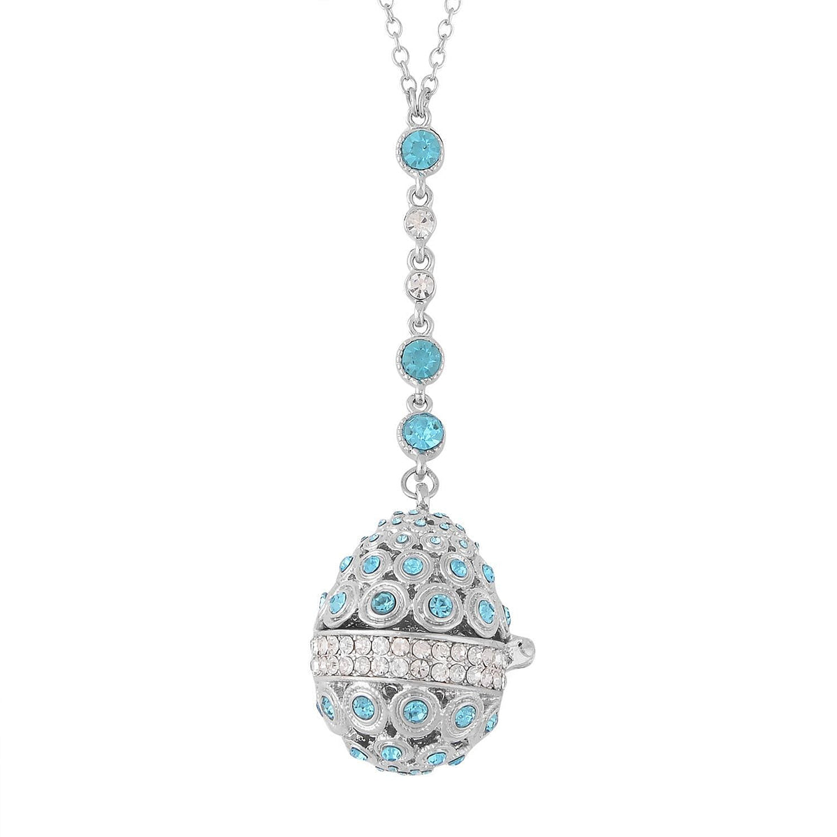 Blue and White Austrian Crystal Necklace (Size - 24) in Silver Tone 7682119 0