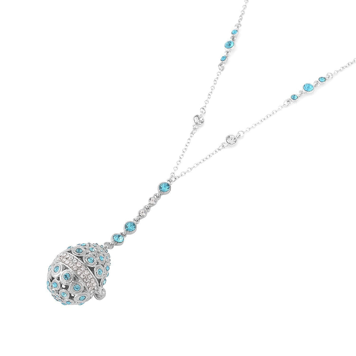 Blue and White Austrian Crystal Necklace (Size - 24) in Silver Tone 7682119 3