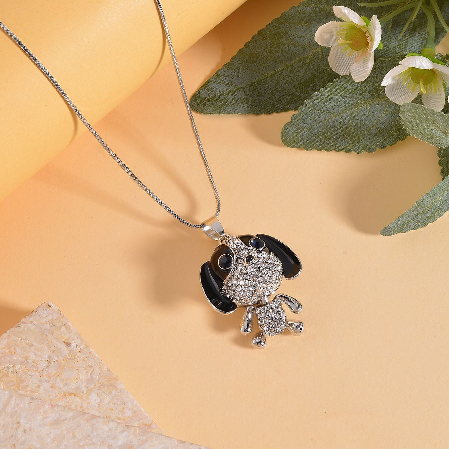 Black &amp; White Austrian Crystal Enamelled Puppy Necklace (Size - 28) 7665715 2