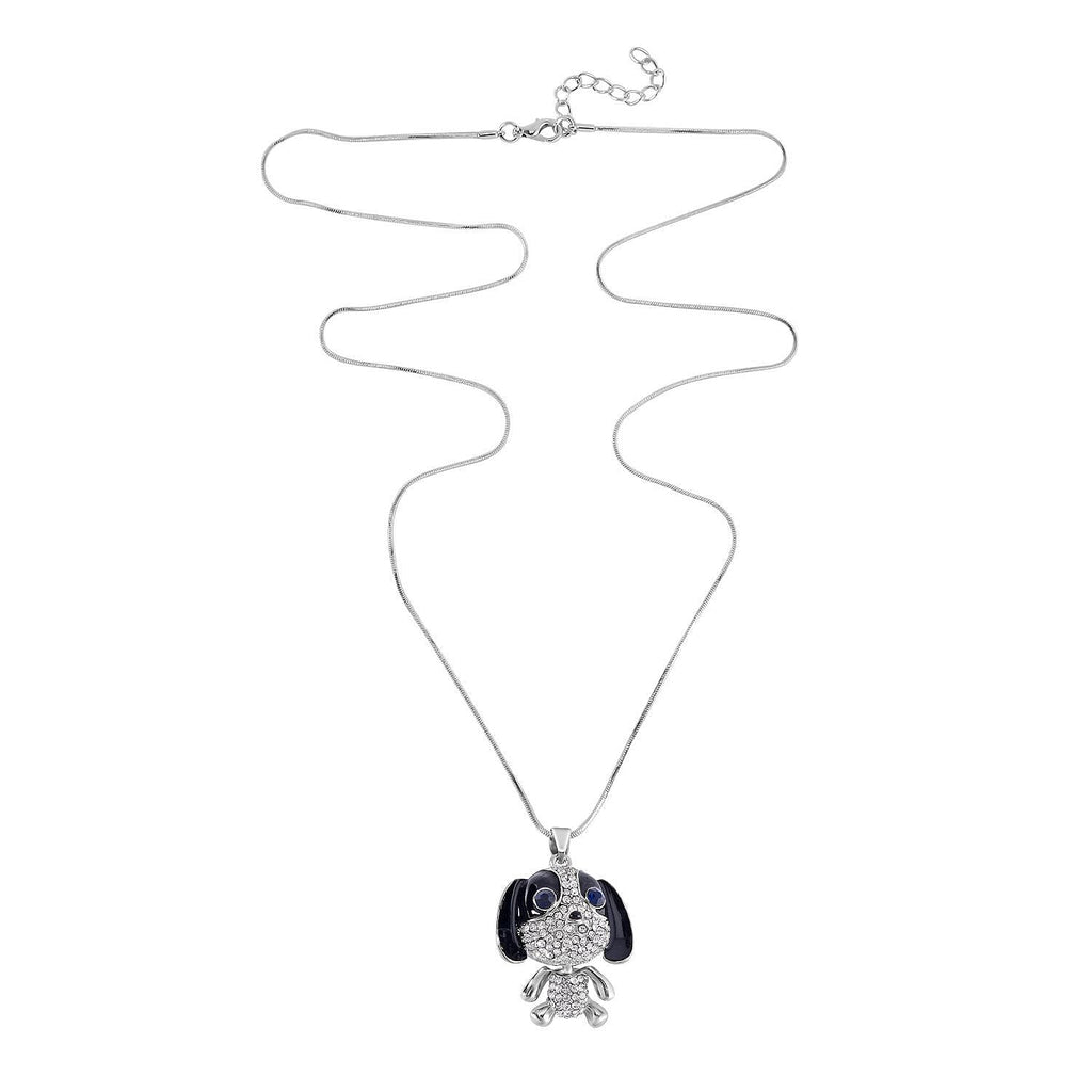 Black & White Austrian Crystal Enamelled Puppy Necklace (Size - 28)