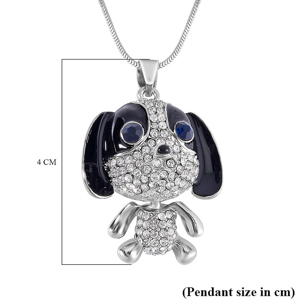 Black & White Austrian Crystal Enamelled Puppy Necklace (Size - 28)