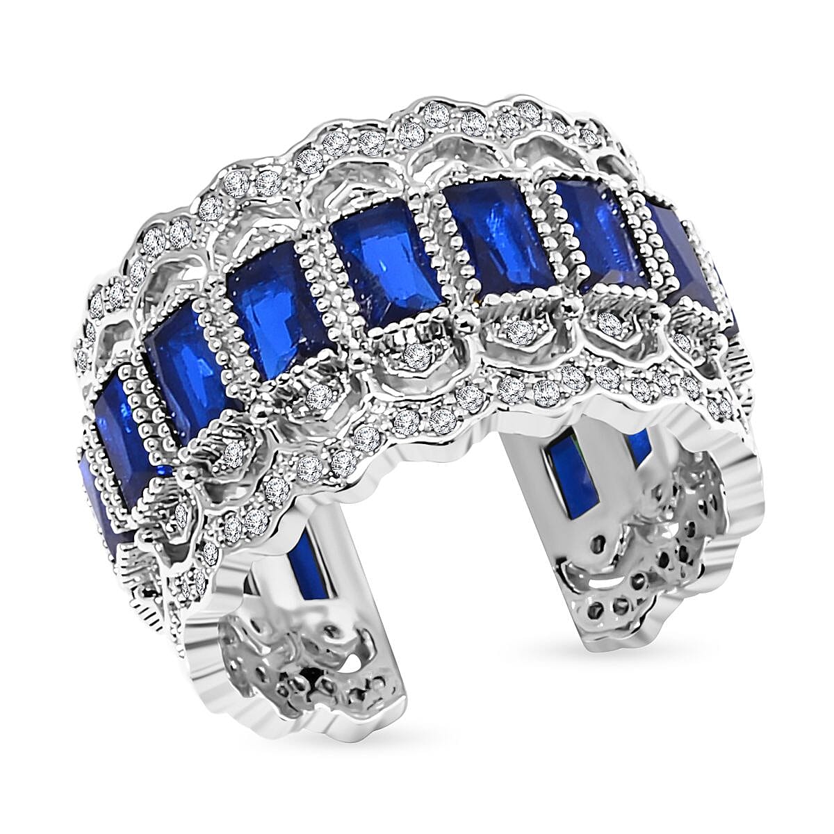 Blue Austrian Crystal &amp; White Cubic Zirconia Adjustable Ring (Size N-P) 7668098 0