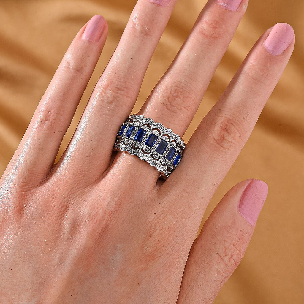 Blue Austrian Crystal & White Cubic Zirconia Adjustable Ring (Size N-P)