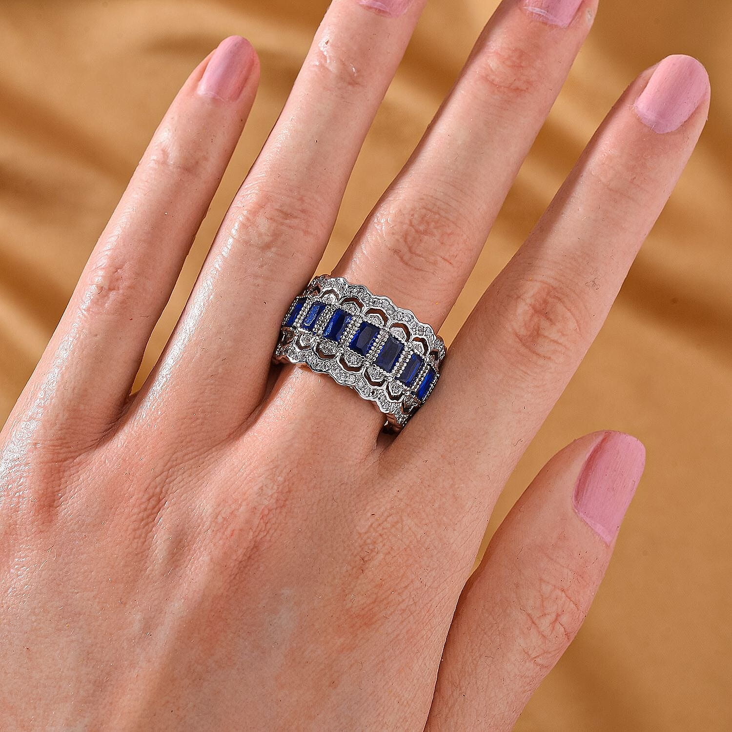 Blue Austrian Crystal &amp; White Cubic Zirconia Adjustable Ring (Size N-P) 7668098 1