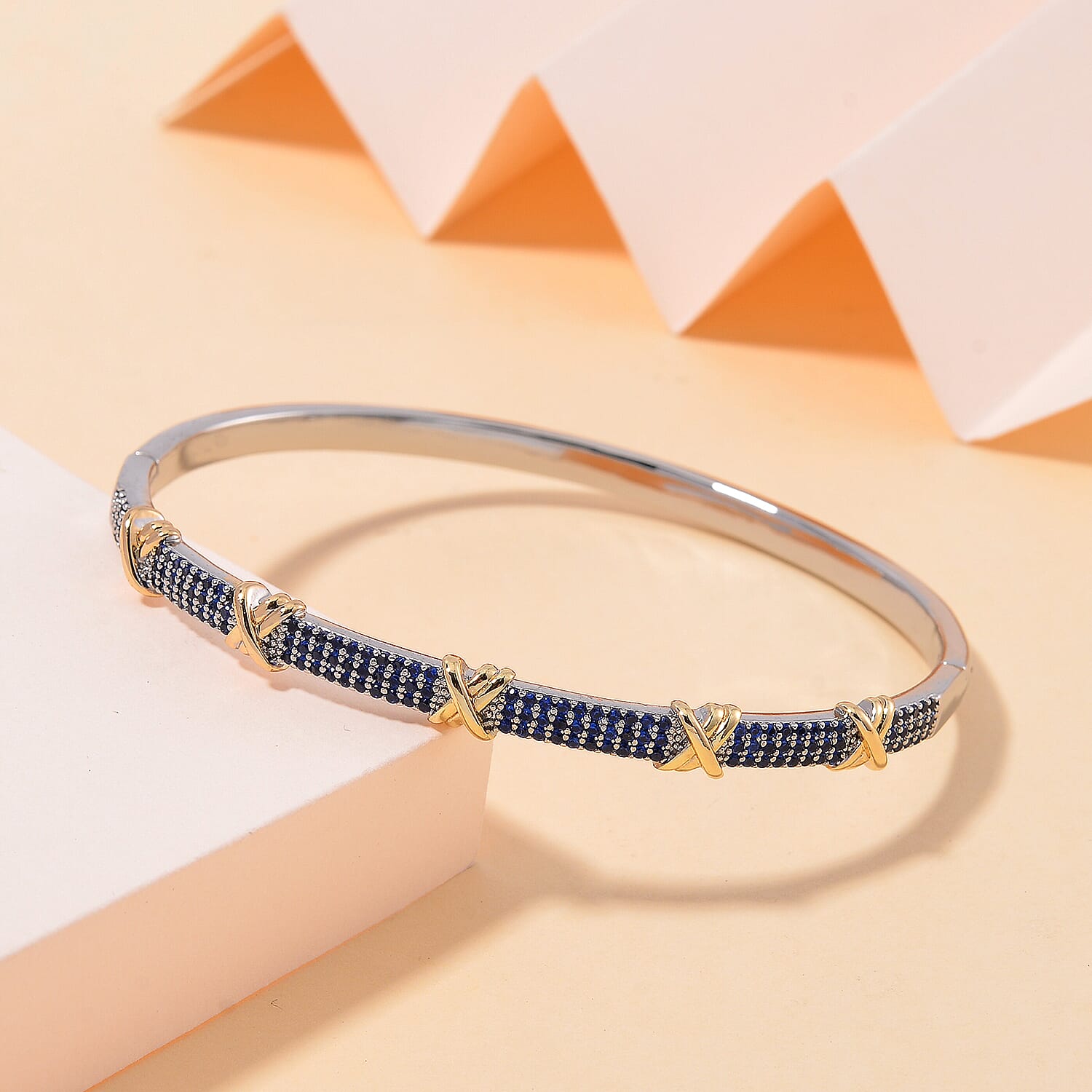 Blue Cubic Zirconia Criss Cross Bangle (Size - 7.5) V32513362 3