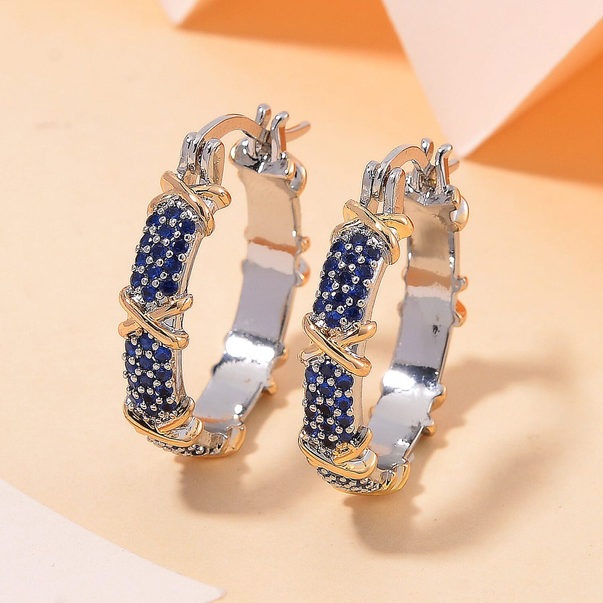 Blue Cubic Zirconia Criss Cross Earring with Clasp V32517694 3