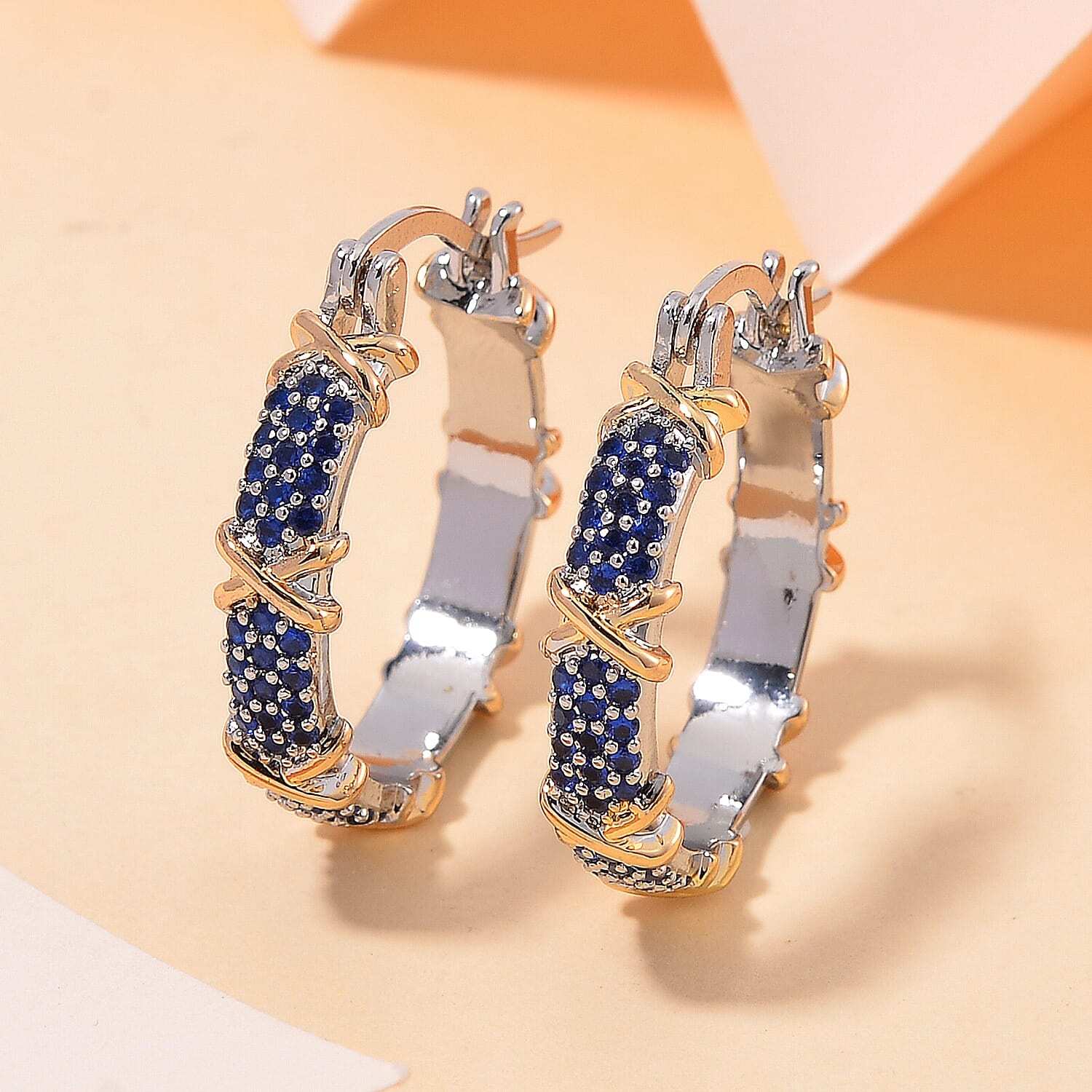 Blue Cubic Zirconia Criss Cross Earring with Clasp V32517694 3