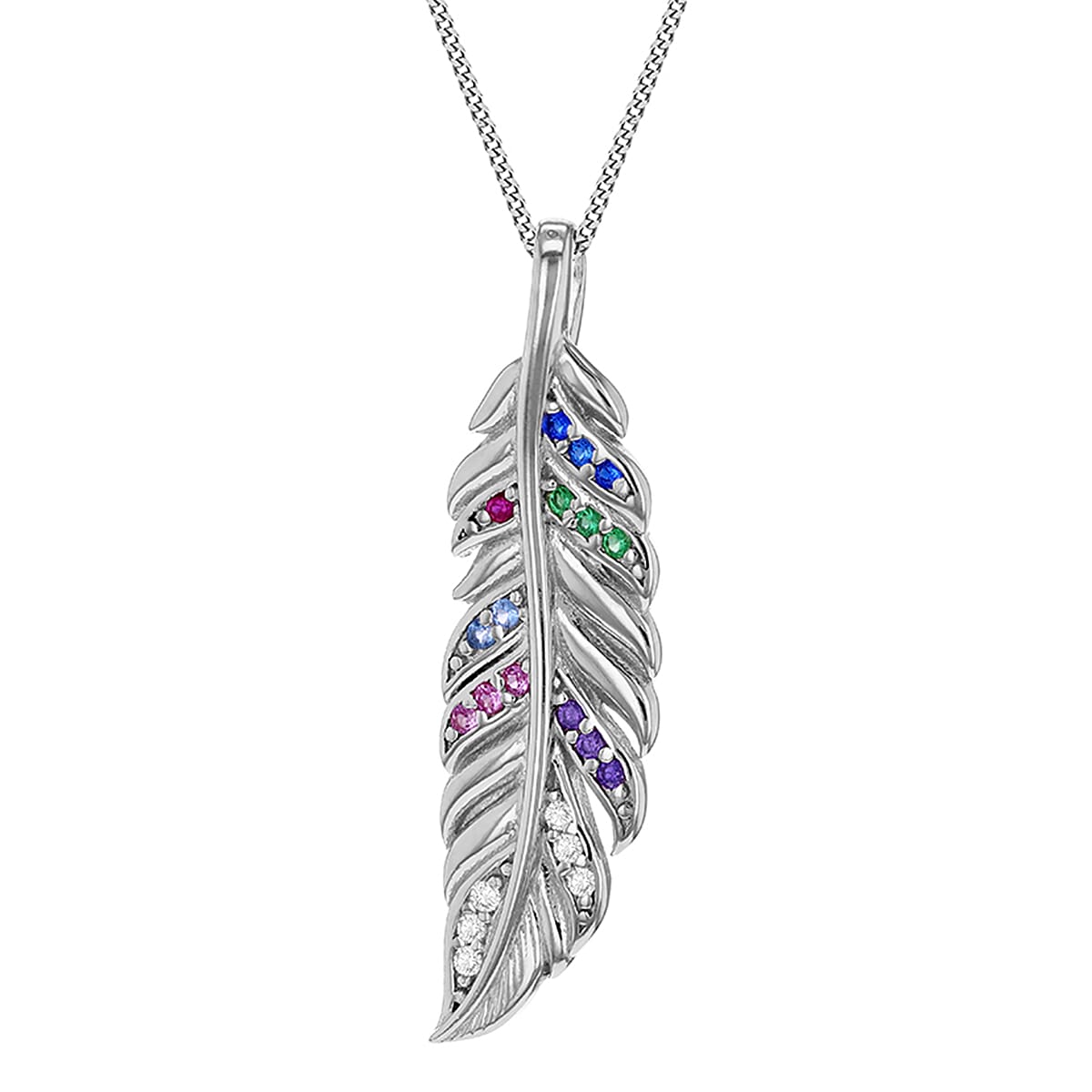 Feather Pendant in Sterling Silver Multi Colour Cubic Zirconia 7752039 0