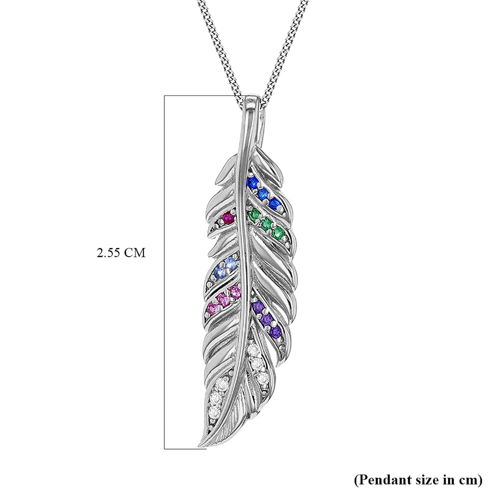 Multi Cubic Zirconia Feather Pendant in Sterling Silver