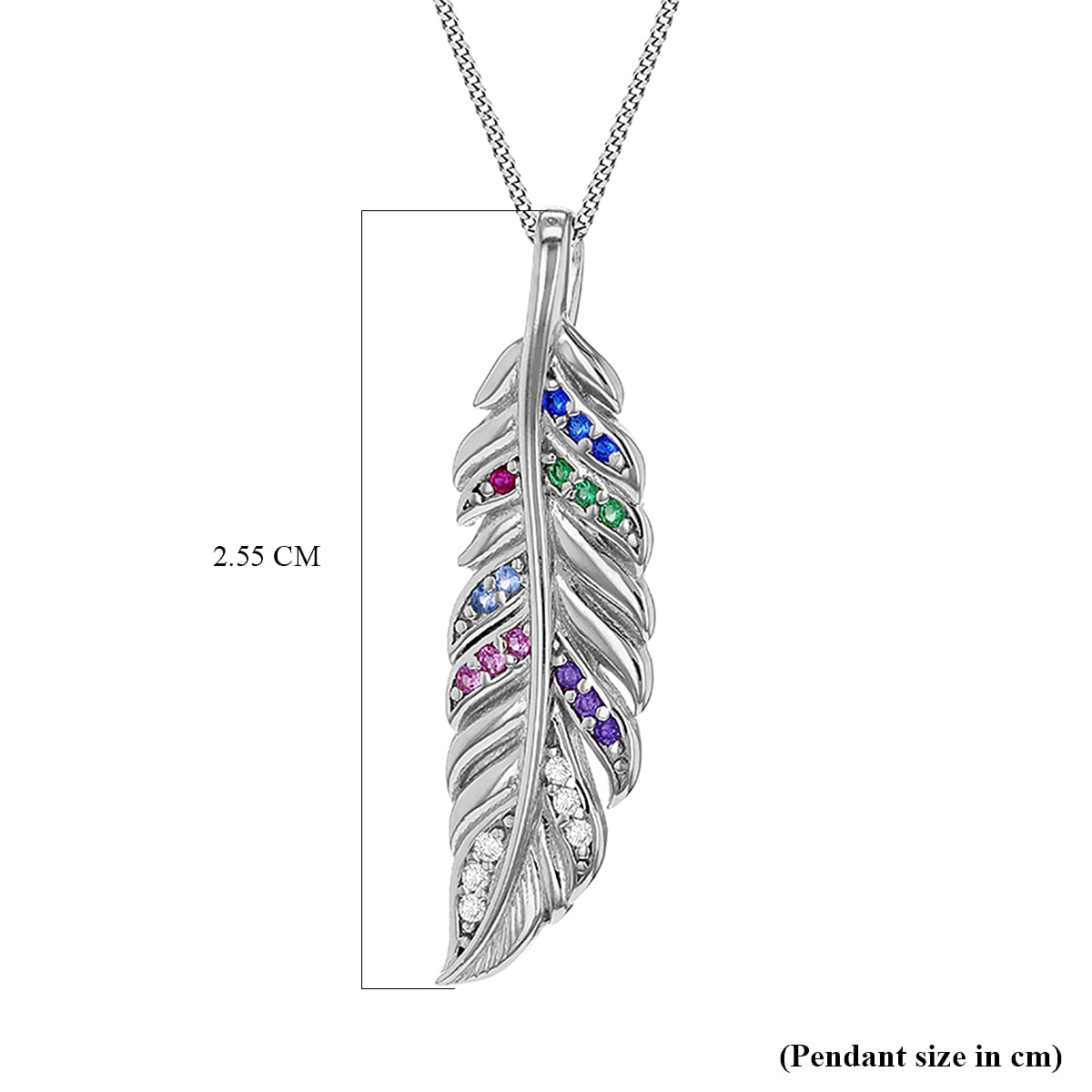 Feather Pendant in Sterling Silver Multi Colour Cubic Zirconia 7752039 1