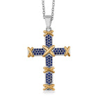 Blue Cubic Zirconia Criss Cross Pendant with Chain (Size - 20-2 Inch Ext) 3.50 Ct.