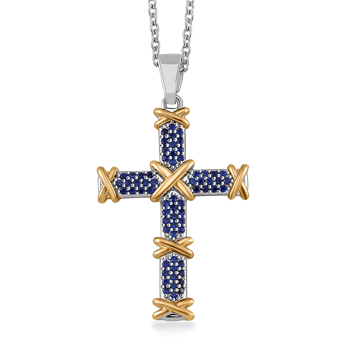 Blue Cubic Zirconia Criss Cross Pendant with Chain (Size - 20+2 Inch Ext) V32489549 0