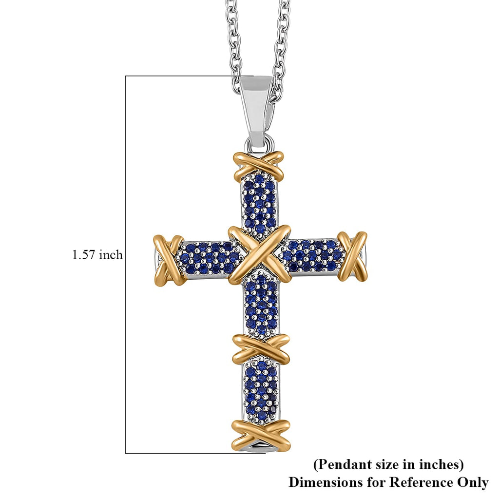 Blue Cubic Zirconia Criss Cross Pendant with Chain (Size - 20-2 Inch Ext) 3.50 Ct.