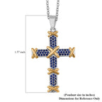 Blue Cubic Zirconia Criss Cross Pendant with Chain (Size - 20-2 Inch Ext) 3.50 Ct.