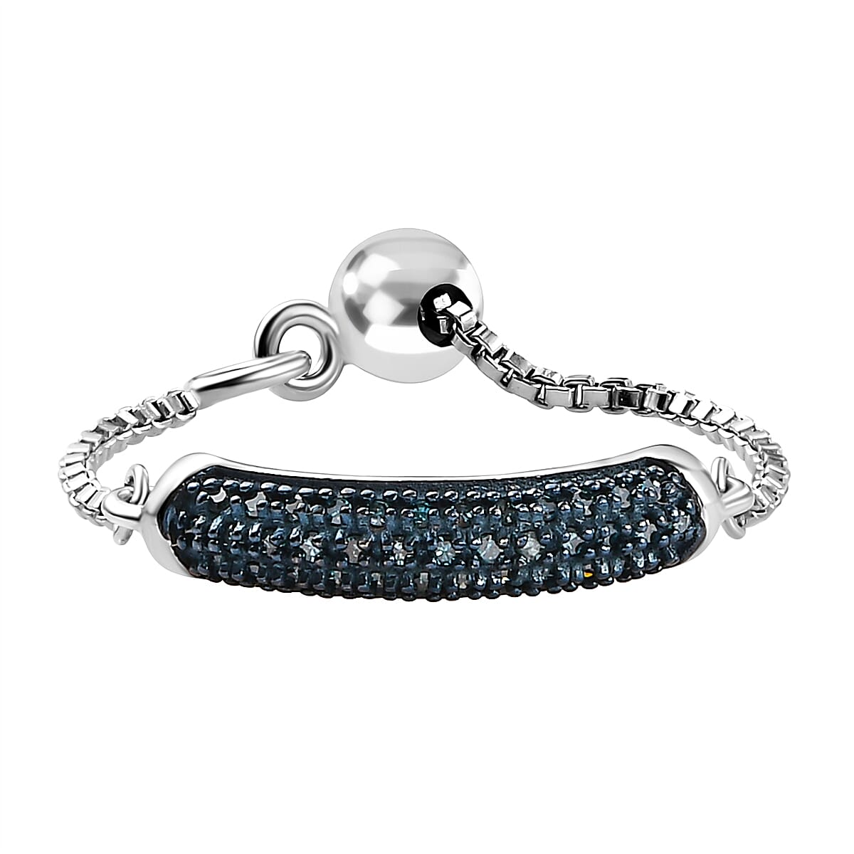 Blue Diamond Adjustable Ring in Platinum and Blue Overlay Sterling Silver 0.20 Ct. 7081403 0
