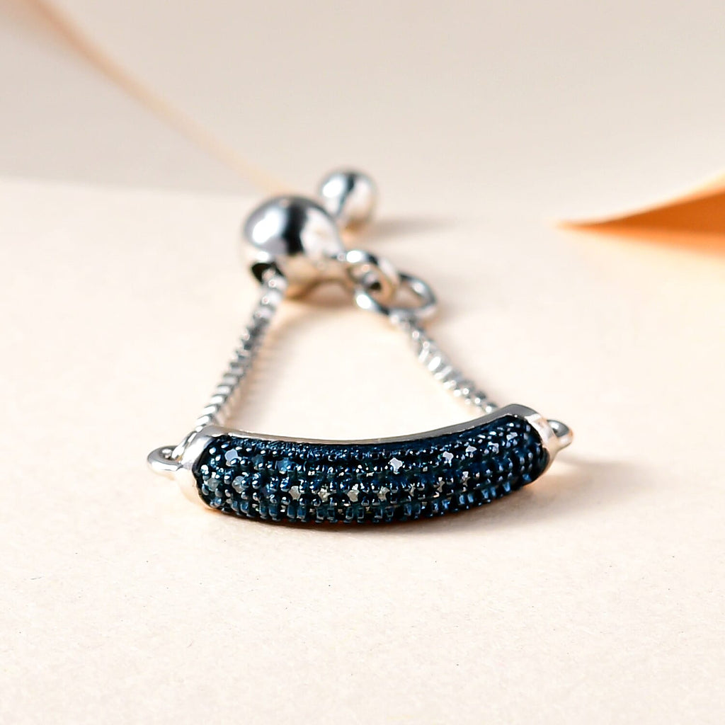 Blue Diamond Adjustable Ring in Platinum and Blue Overlay Sterling Silver 0.20 Ct.