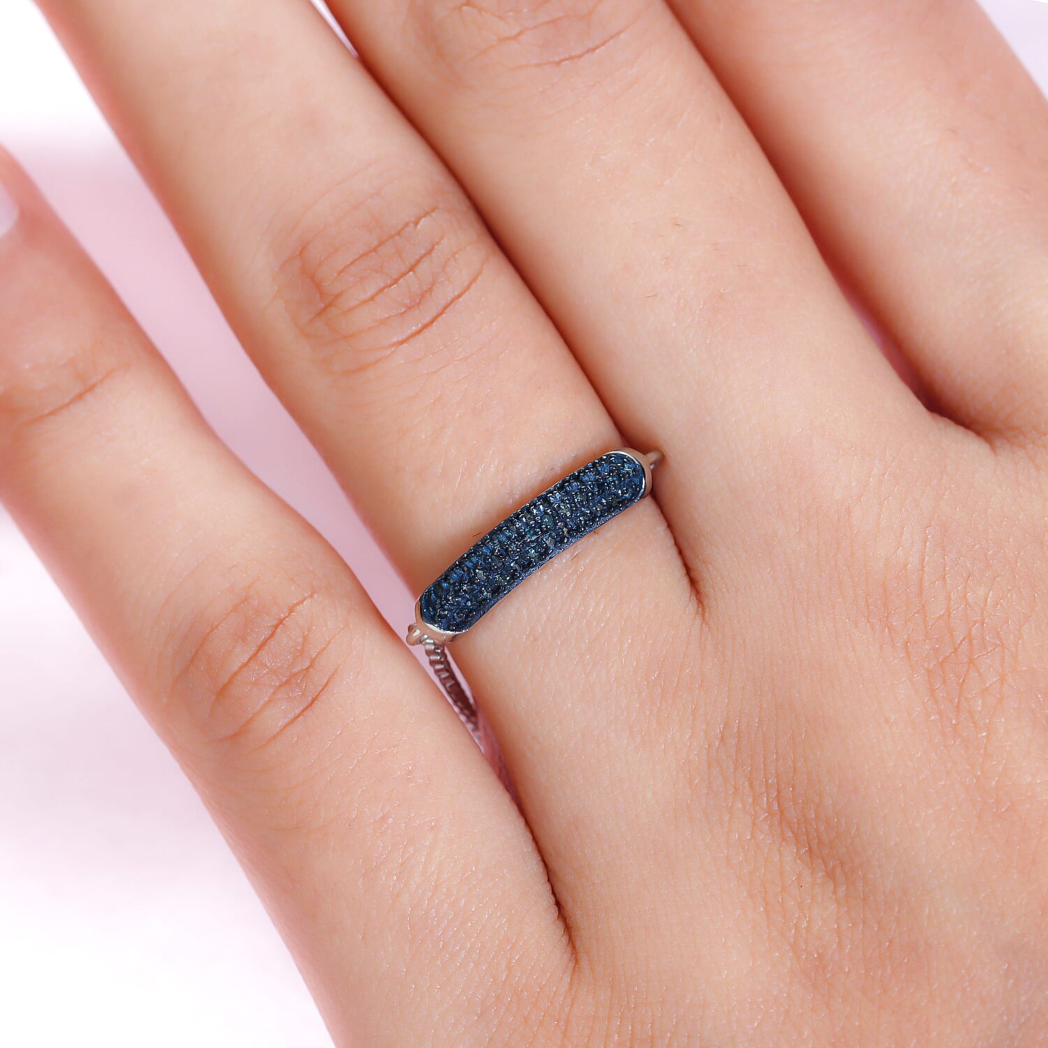 Blue Diamond Adjustable Ring in Platinum and Blue Overlay Sterling Silver 0.20 Ct. 7081403 3