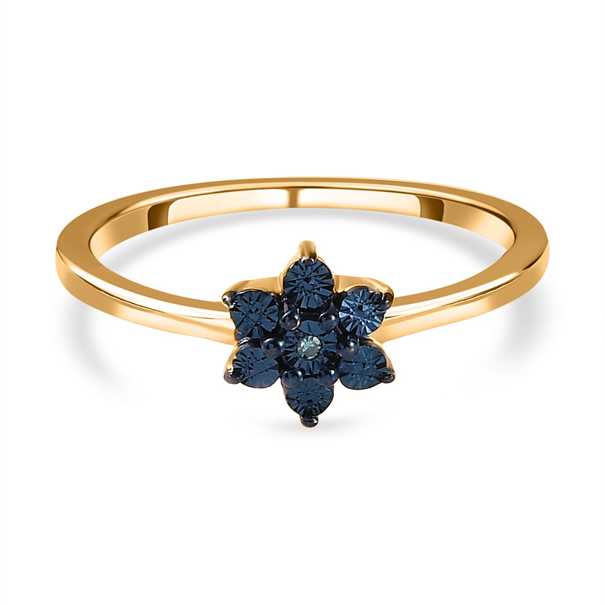 Blue Diamond Floral Ring in 18K Vermeil Yellow Gold Plated Sterling Silver 7209429 0
