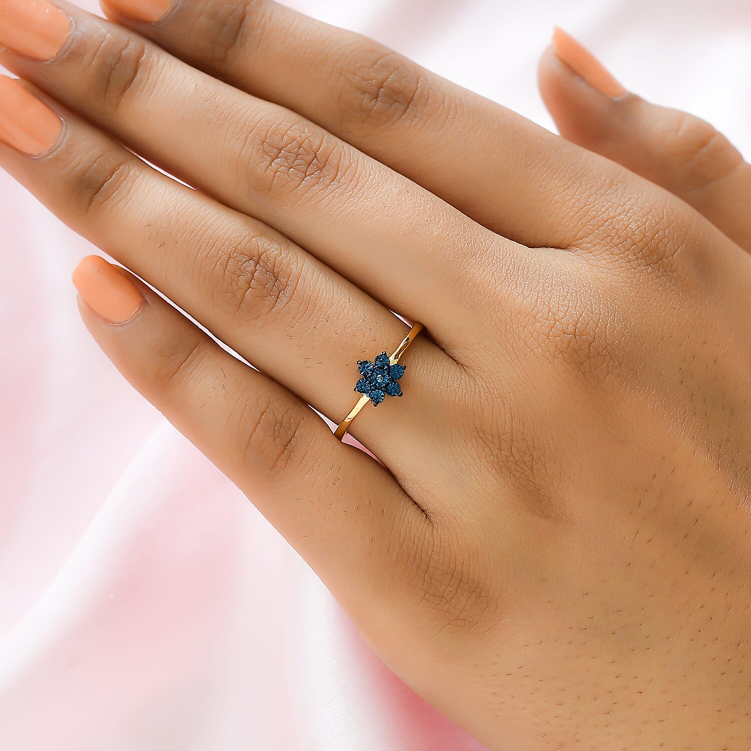 Blue Diamond Floral Ring in 18K Vermeil Yellow Gold Plated Sterling Silver 7209429 5