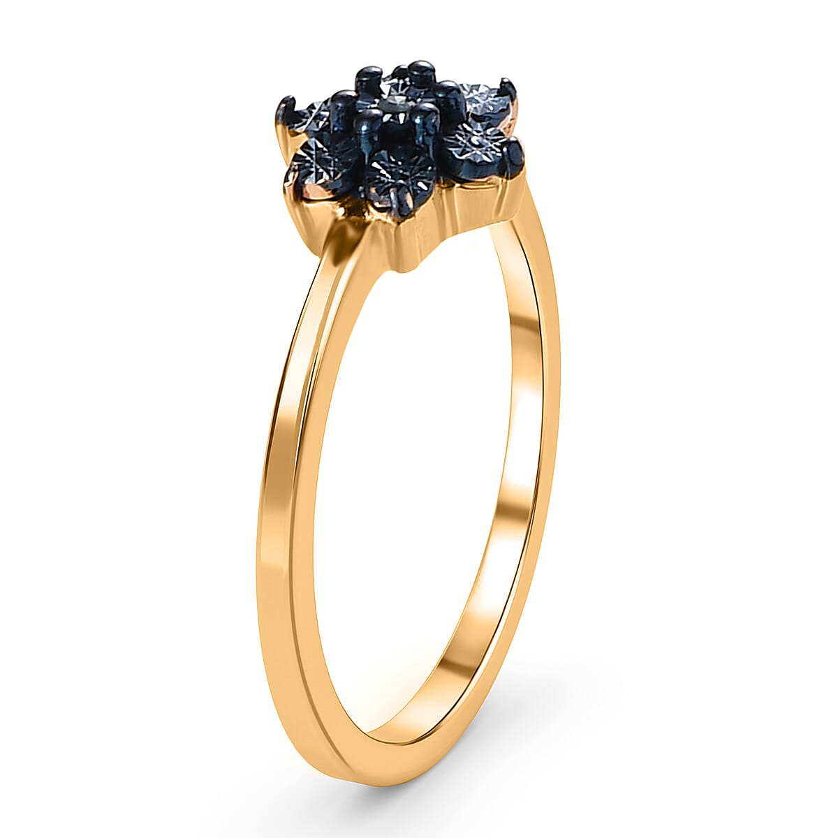 Blue Diamond Floral Ring in 18K Vermeil Yellow Gold Plated Sterling Silver 7209429 7