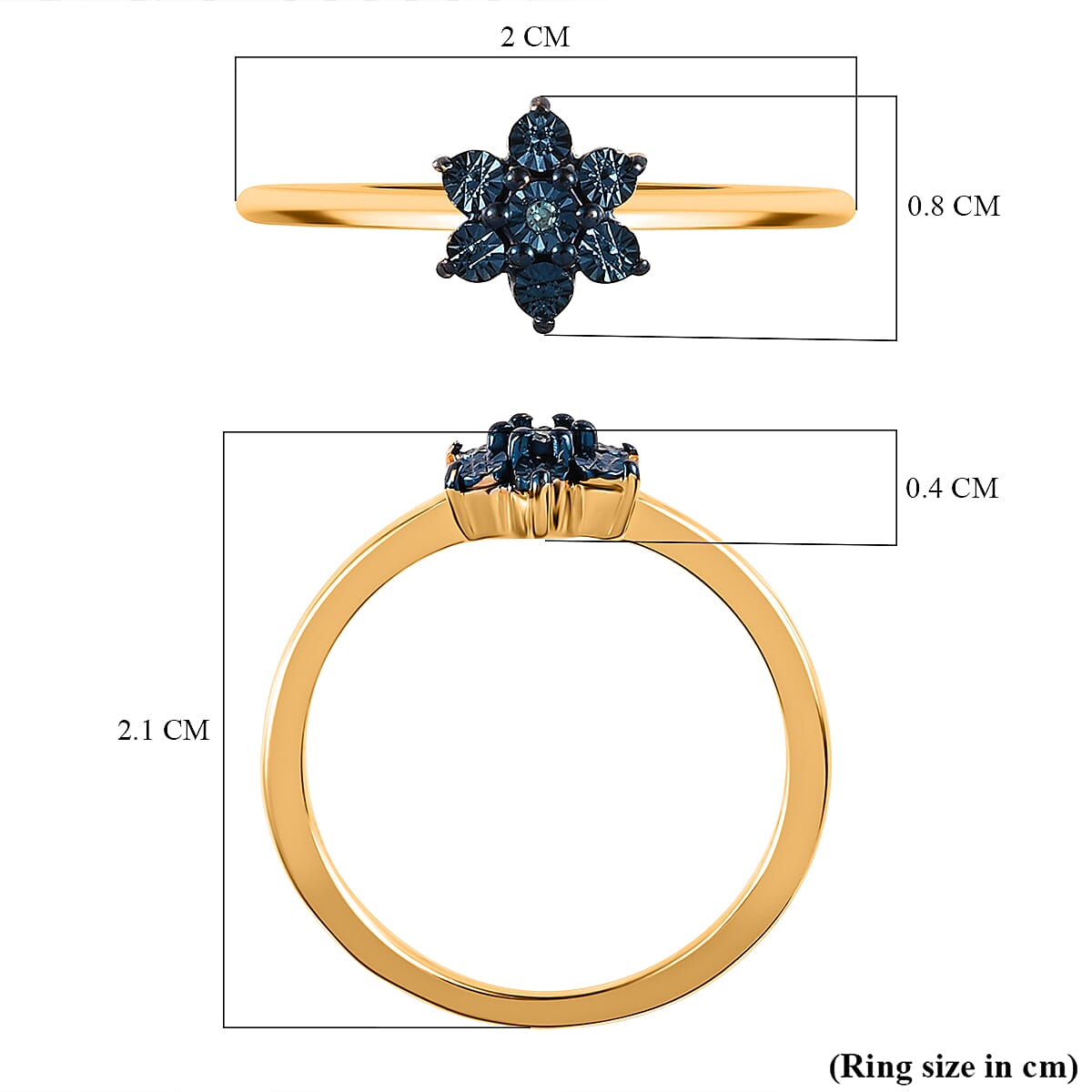 Blue Diamond Floral Ring in 18K Vermeil Yellow Gold Plated Sterling Silver 7209429 11