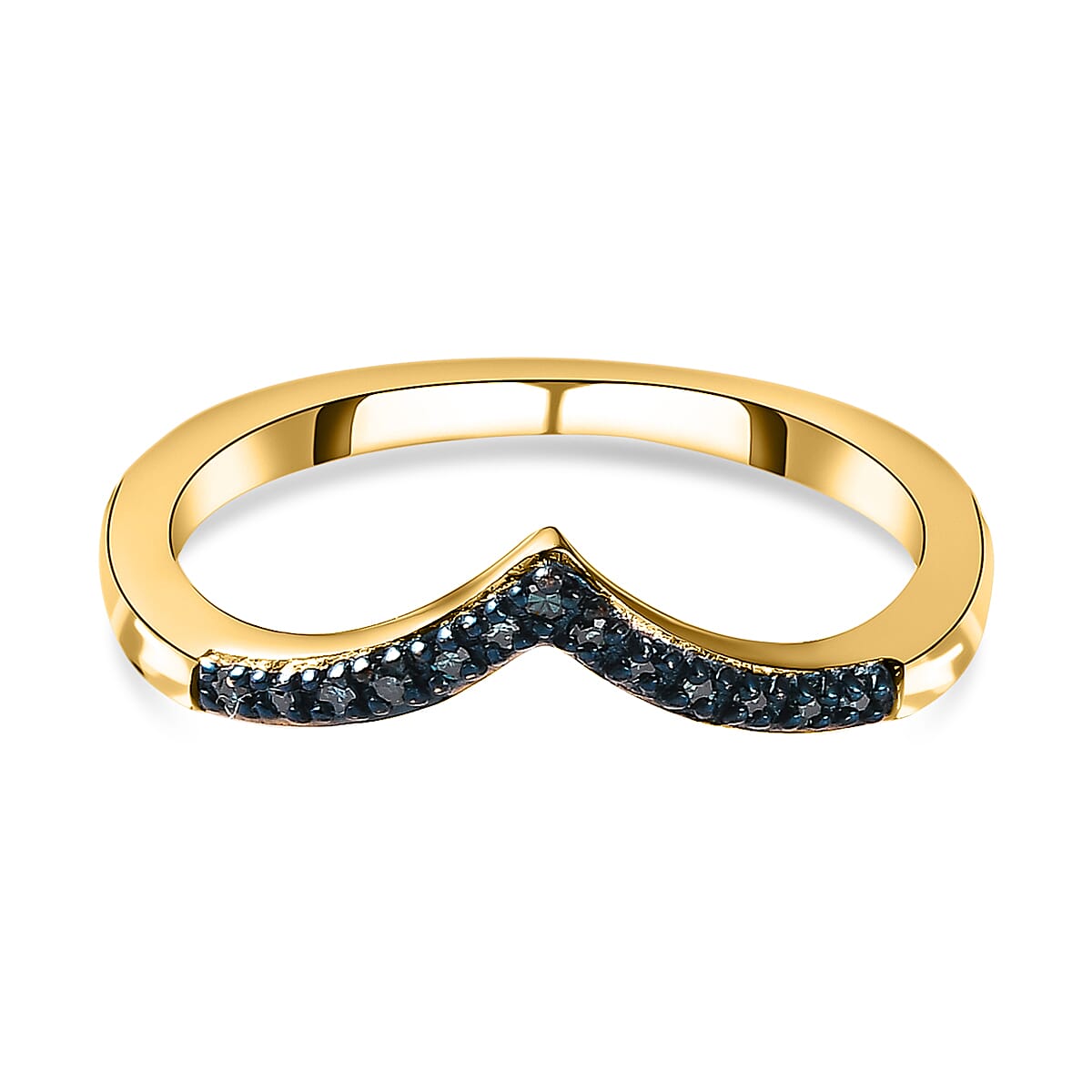 Blue Diamond Wishbone Wedding Band Ring in 18K Vermeil Yellow Gold Plated Sterling Silver 0.07 Ct. 7461212 0