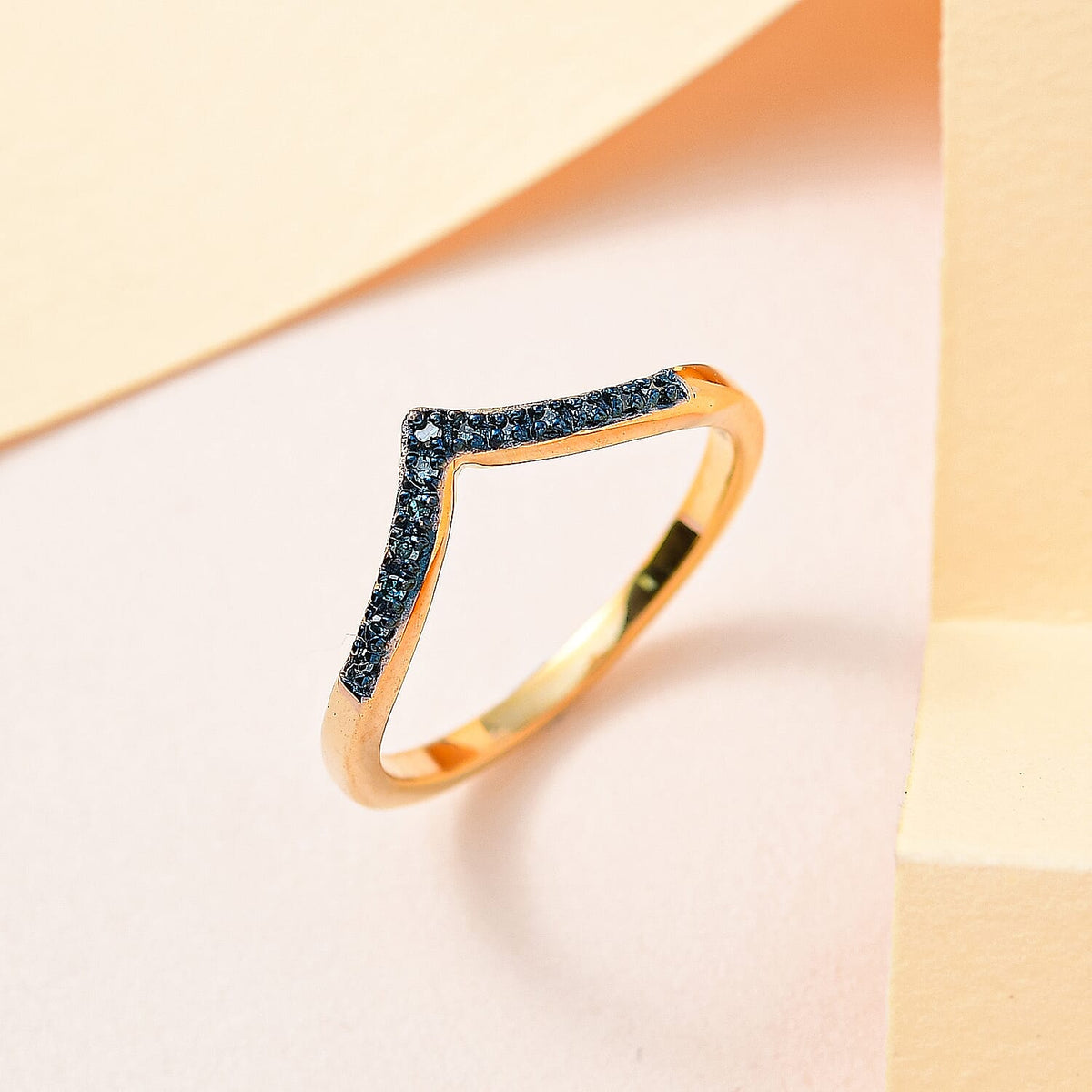 Blue Diamond Wishbone Wedding Band Ring in 18K Vermeil Yellow Gold Plated Sterling Silver 0.07 Ct. 7461212 2