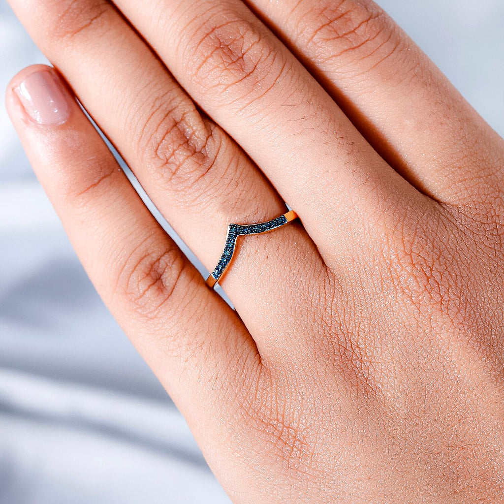 Blue Diamond Band Ring in 18K Vermeil Yellow Gold Plated Sterling Silver 0.07 Ct.