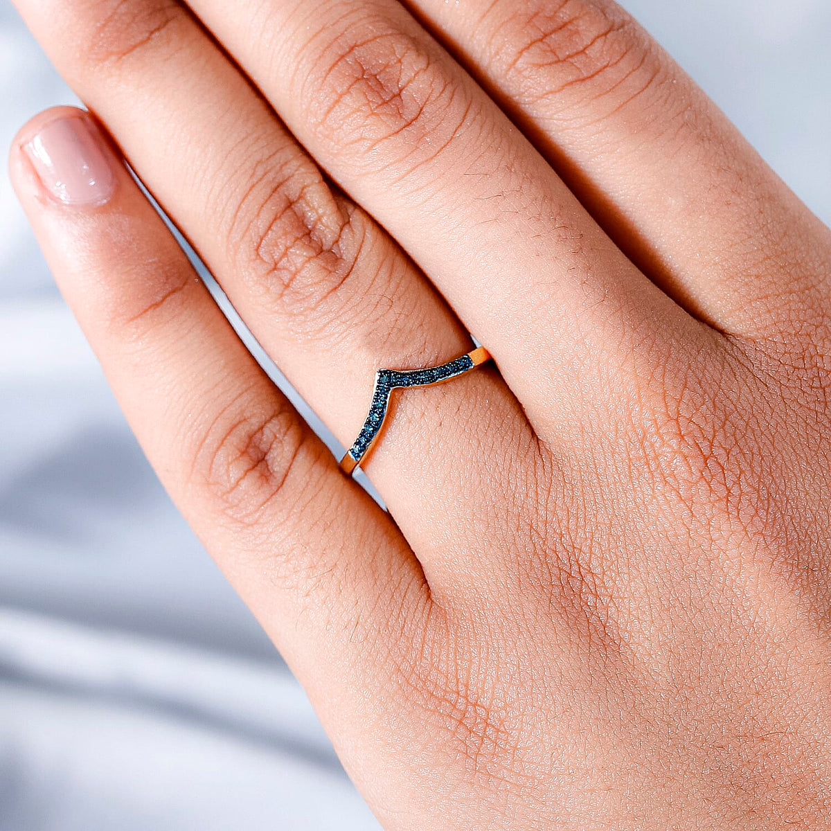 Blue Diamond Wishbone Wedding Band Ring in 18K Vermeil Yellow Gold Plated Sterling Silver 0.07 Ct. 7461212 3