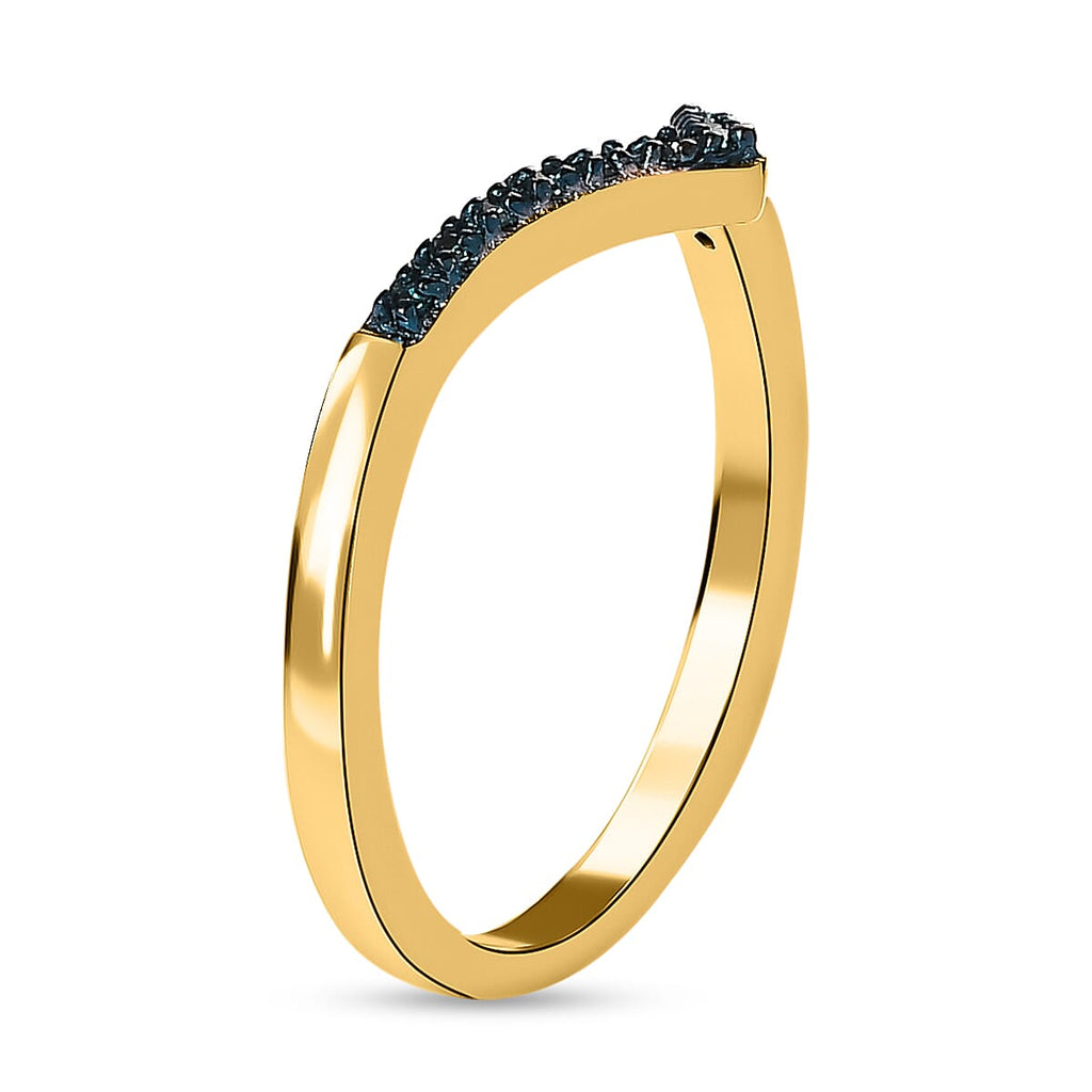Blue Diamond Band Ring in 18K Vermeil Yellow Gold Plated Sterling Silver 0.07 Ct.