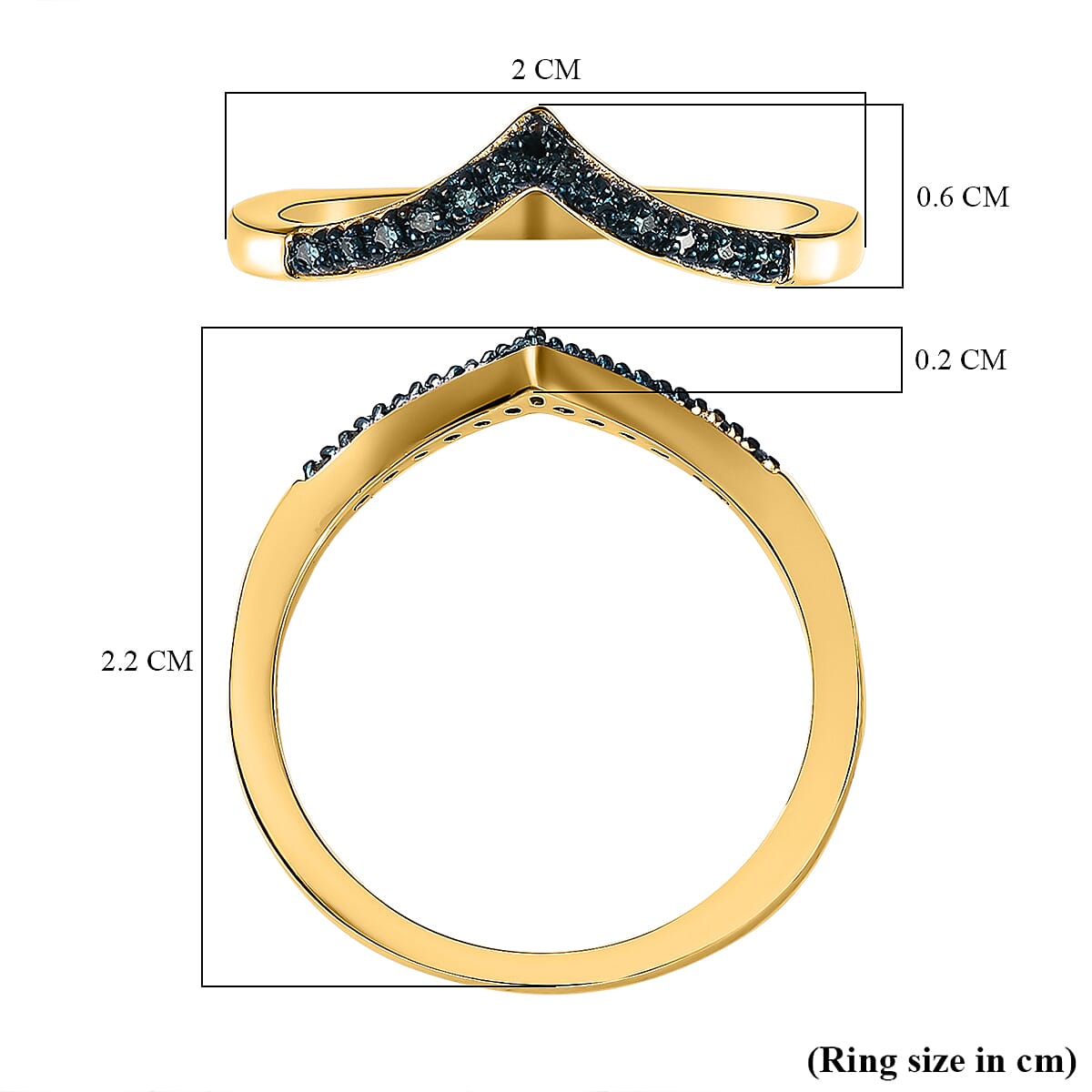 Blue Diamond Wishbone Wedding Band Ring in 18K Vermeil Yellow Gold Plated Sterling Silver 0.07 Ct. 7461212 6