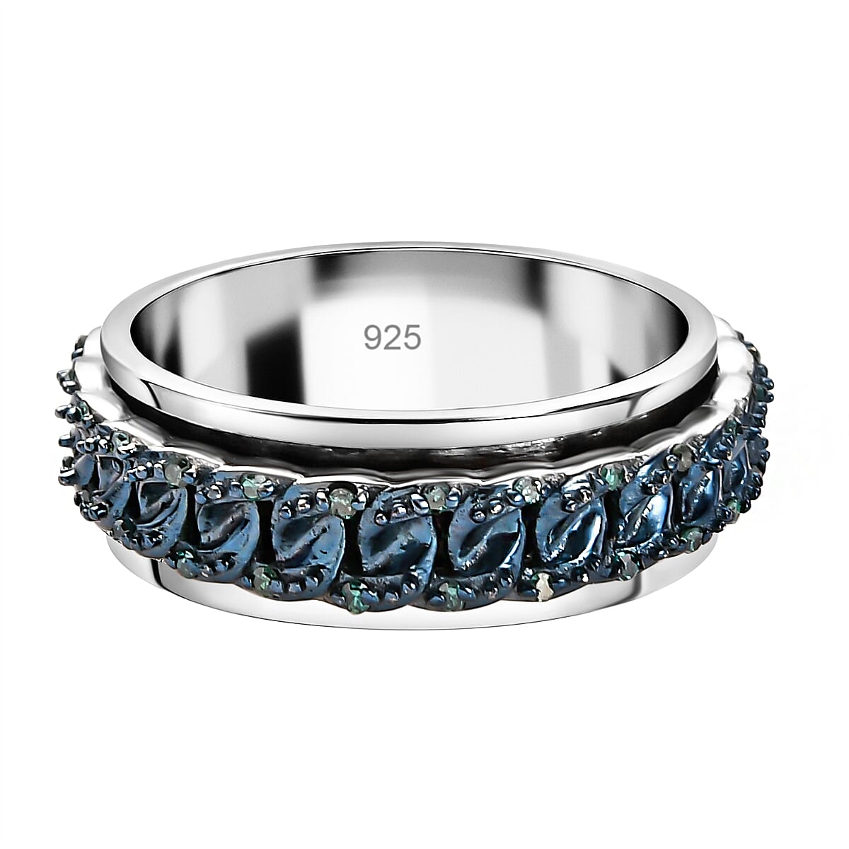 Blue Diamond Spinner Wedding Band Ring in Platinum and Blue Overlay Sterling Silver 7025944 0