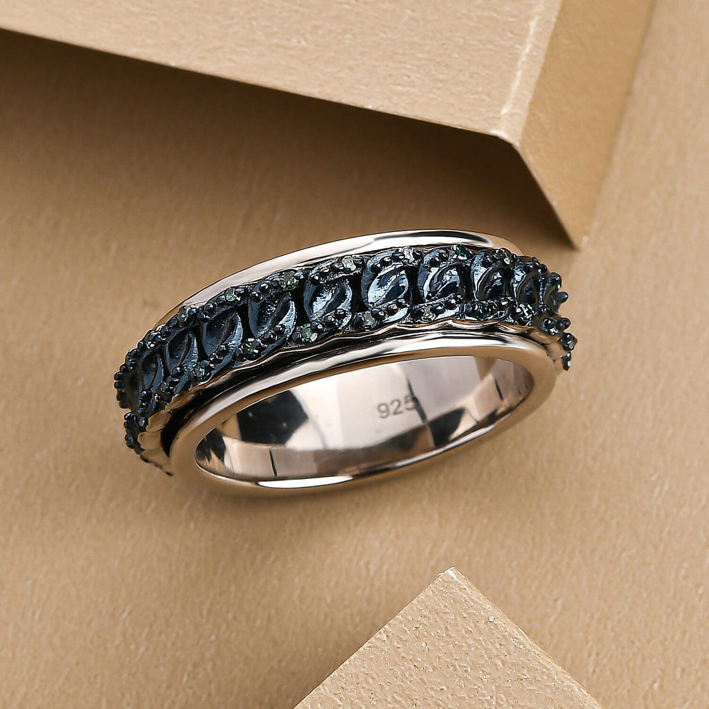 Blue Diamond Band Ring in Platinum & Blue Overlay Sterling Silver 0.20 Ct, Silver Wt. 6.48 Gms