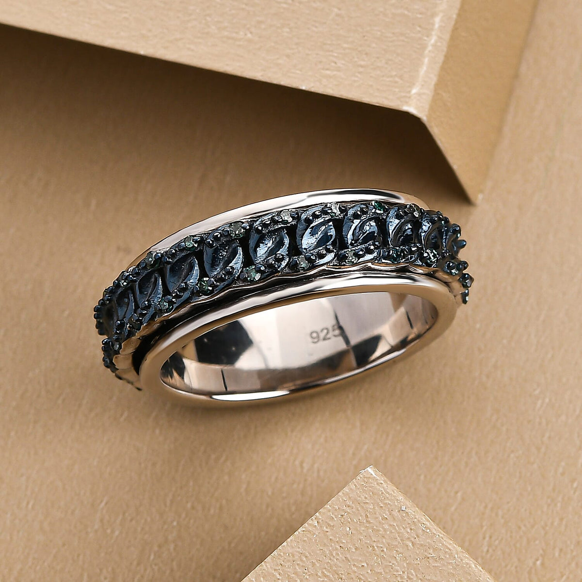 Blue Diamond Spinner Wedding Band Ring in Platinum and Blue Overlay Sterling Silver 7025944 2