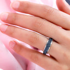 Blue Diamond Band Ring in Platinum & Blue Overlay Sterling Silver 0.20 Ct, Silver Wt. 6.48 Gms