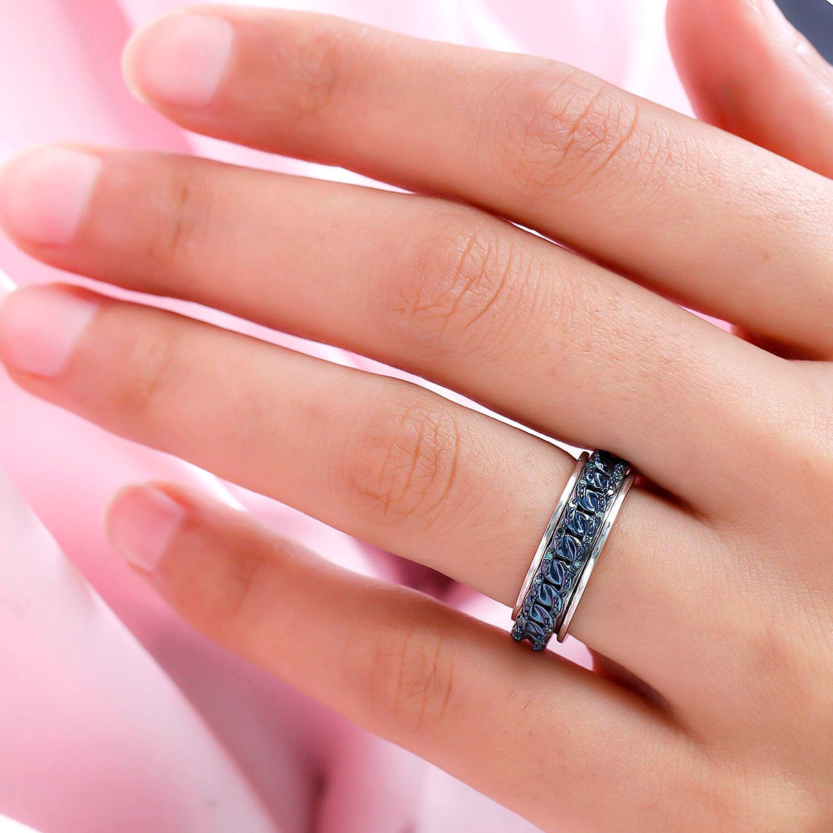 Blue Diamond Spinner Wedding Band Ring in Platinum and Blue Overlay Sterling Silver 7025944 3