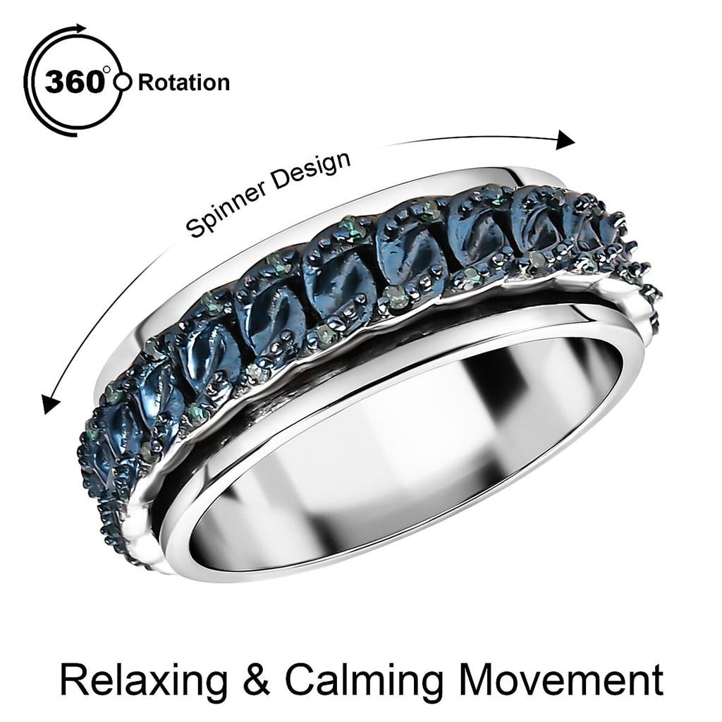 Blue Diamond Band Ring in Platinum & Blue Overlay Sterling Silver 0.20 Ct, Silver Wt. 6.48 Gms