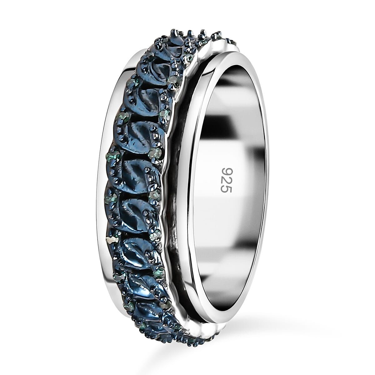 Blue Diamond Spinner Wedding Band Ring in Platinum and Blue Overlay Sterling Silver 7025944 5