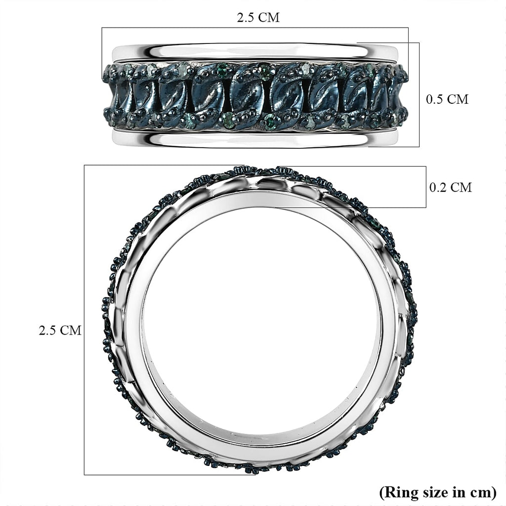 Blue Diamond Band Ring in Platinum & Blue Overlay Sterling Silver 0.20 Ct, Silver Wt. 6.48 Gms