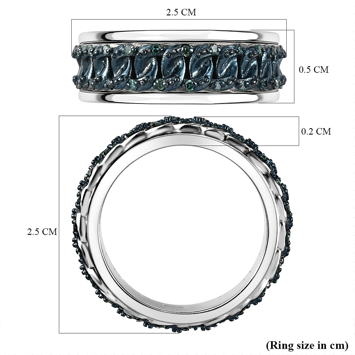 Blue Diamond Spinner Wedding Band Ring in Platinum and Blue Overlay Sterling Silver 7025944 6